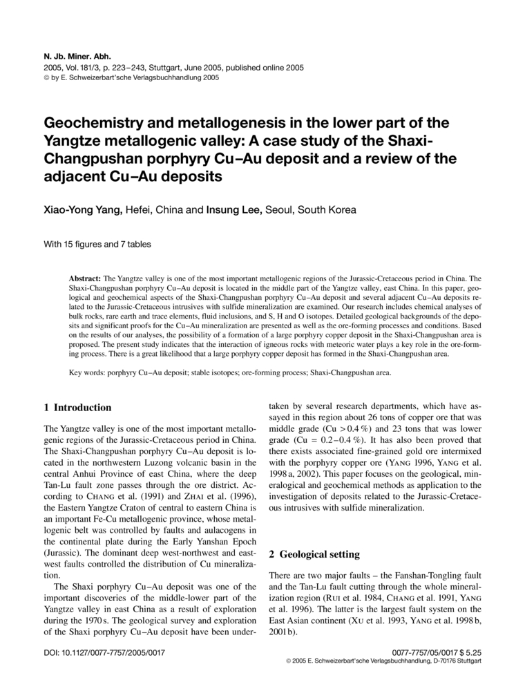 Geochemistry And Metallogenesis In The Lower Part Of The Yangtze Metallogenic Valley A Case Study Of The Shaxi Changpushan Porphyry Cu Au Deposit And A Review Of The Adjacent Cu Au Deposits Neues Jahrbuch