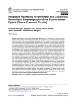 Bild der ersten Seite der Arbeit: Integrated Planktonic Foraminiferal and Calcareous
                    Nannofossil Biostratigraphy of the Eocene Istrian Flysch (Dinaric Foreland,
                    Croatia)