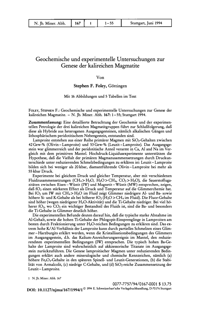 Image of first page of: Geochemical and experimental studies on the genesis of ultrapotassic igneous rocks