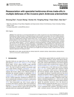 Image de la premiere page de: Reassociation with specialist herbivores drives trade-offs in multiple defenses of the invasive plant Ambrosia artemisiifolia
				